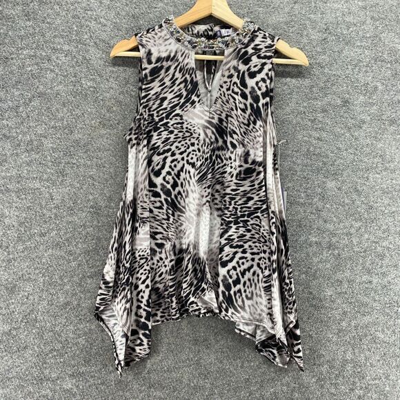 New Jennifer Lopez Blouse Women S Small Black Animal Print Sleeveless Wide Strap - Picture 1 of 11